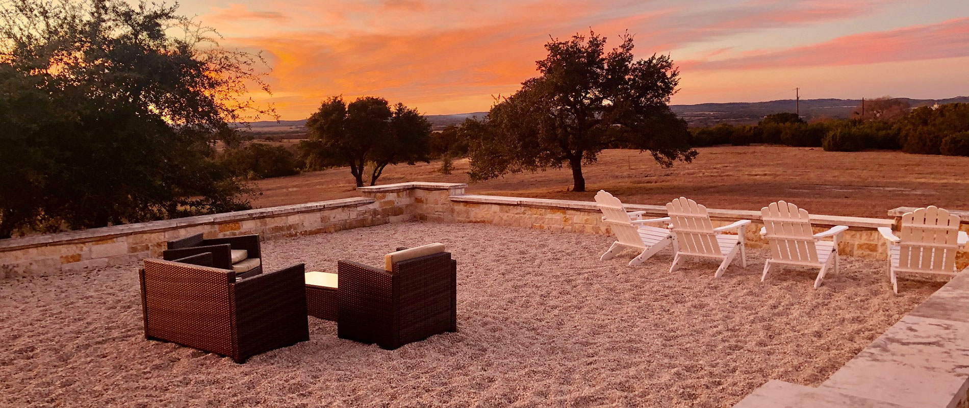 beautiful hill country views and sunset from the French Connection patio